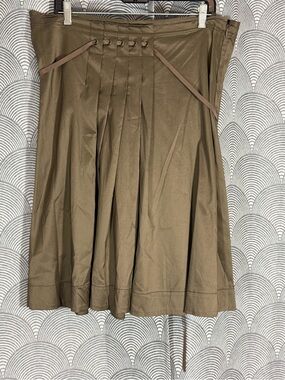 Philippe Adec Olive Brown Pleated A-Line Skirt